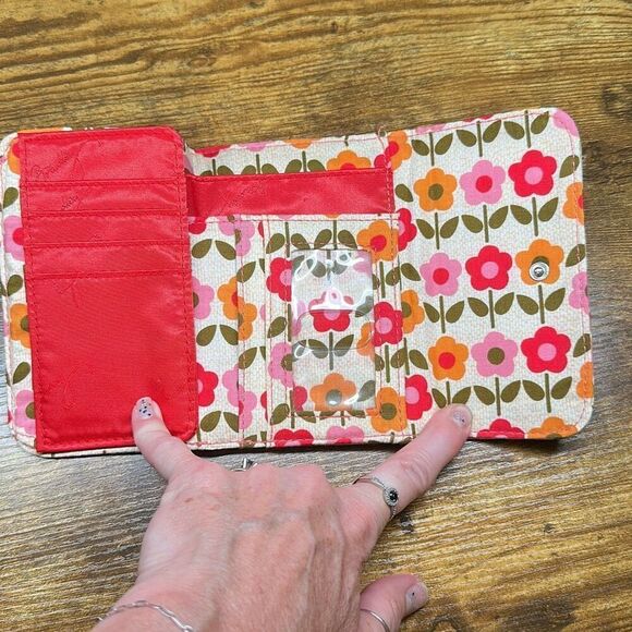Vera Bradley Tri-Fold Wallet Folkloric Retired Pink Green Orange - Picture 3 of 6